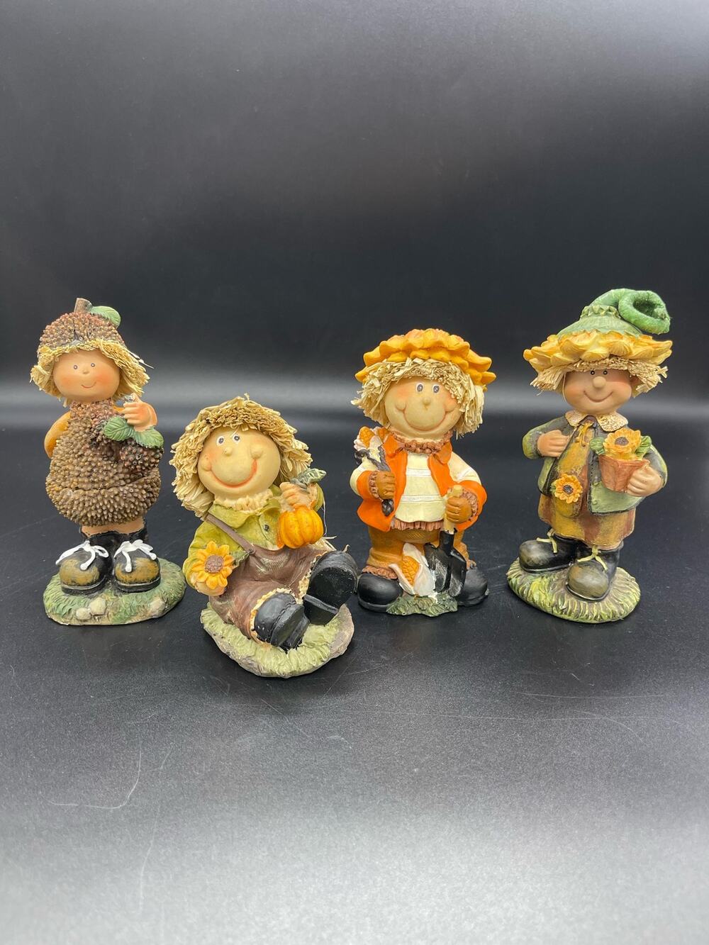 Greenbriar Polystone Autumn Fall Set of 4 Scarecrow Children Figurines